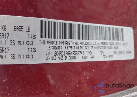 2019 Chrysler Pacifica L из США, поврежденный, VIN 2C4RC1AG6KR567743